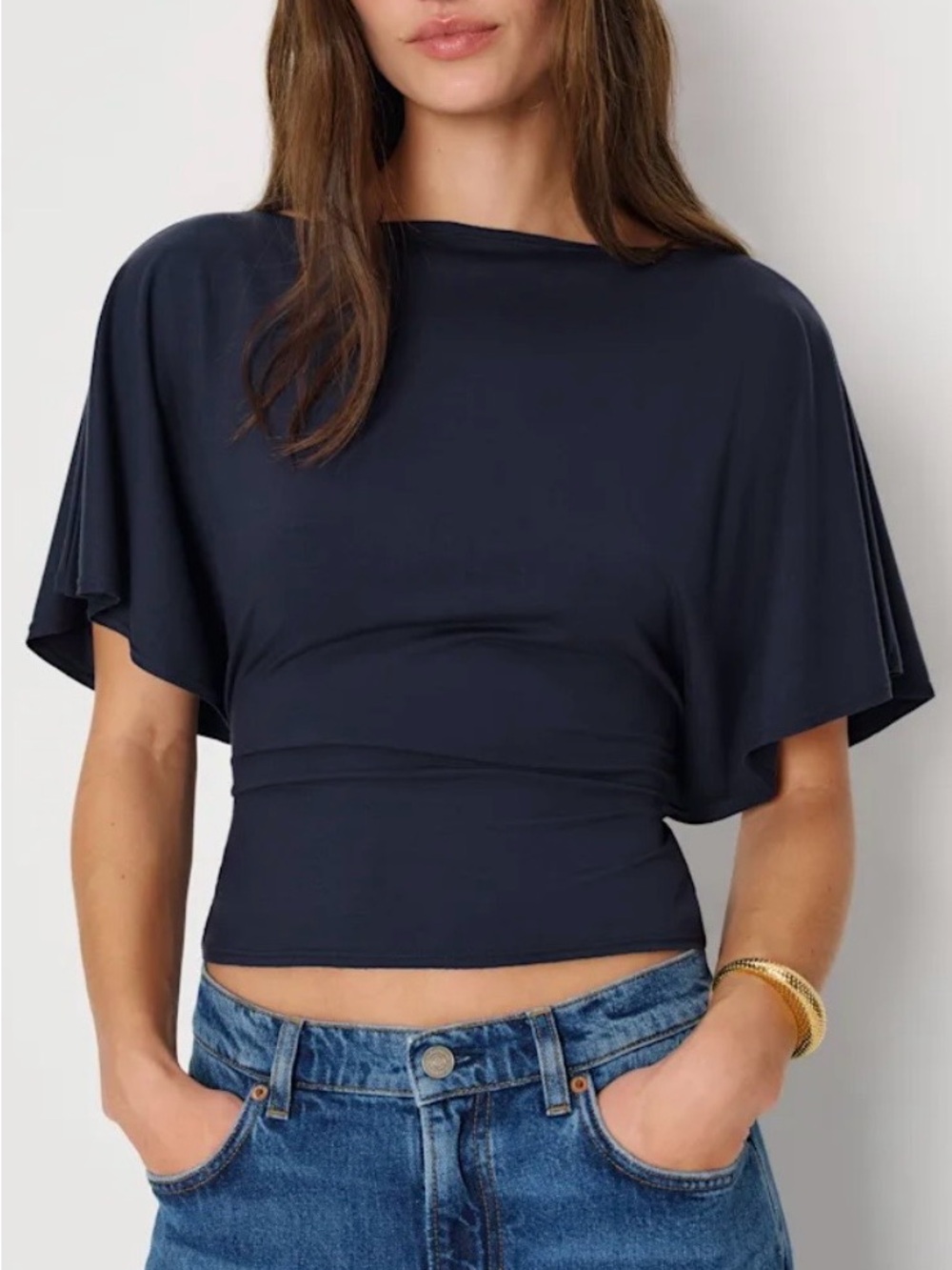Reformation Avery Knit Top Navy Size M